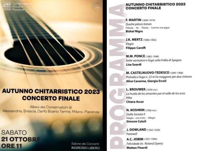 Weekend di musica al Conservatorio Nicolini Piacenza | 21-22 Ottobre 2023