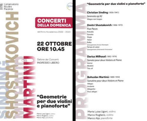 Weekend di musica al Conservatorio Nicolini Piacenza | 21-22 Ottobre 2023