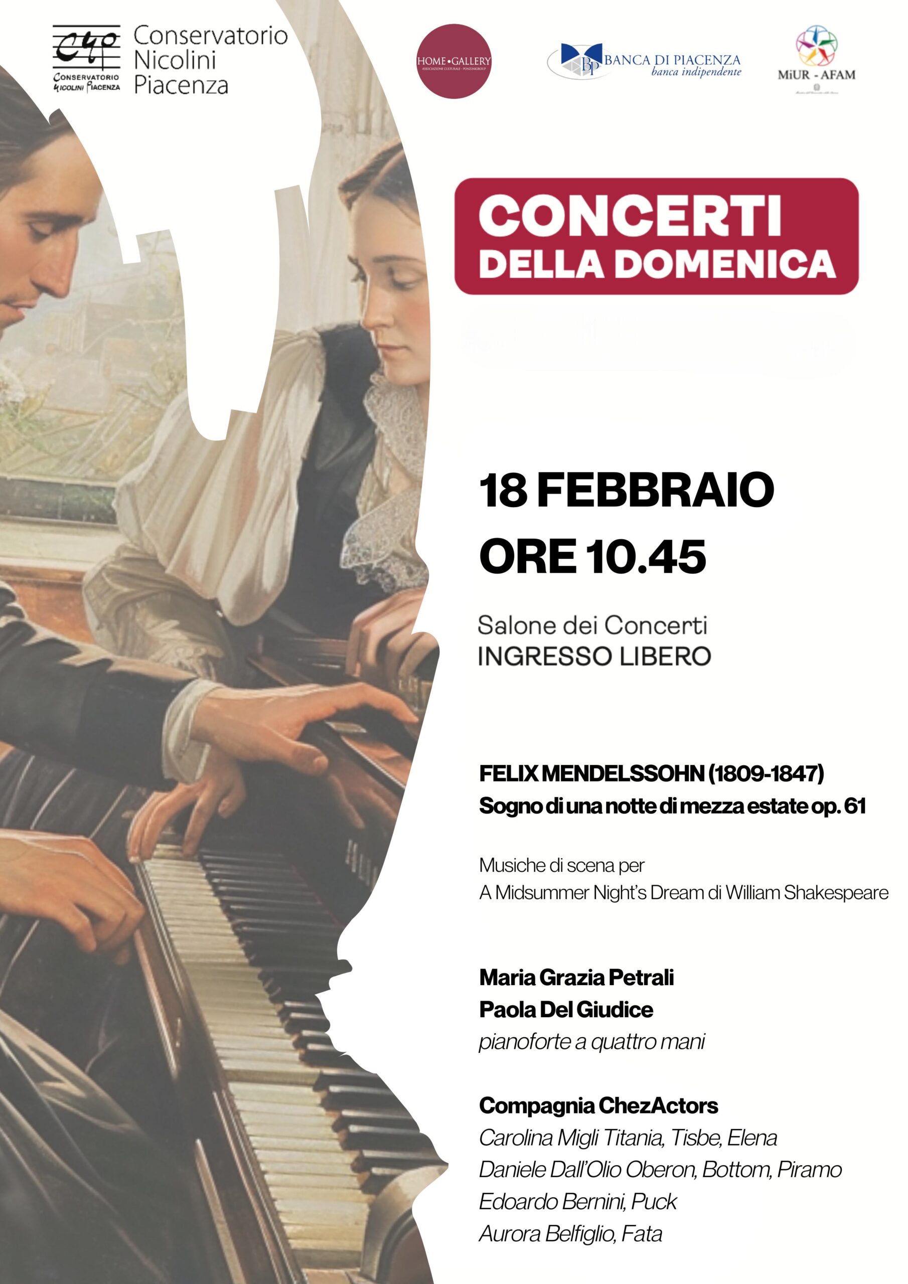 I Concerti della Domenica | "Il sogno" di Shakespeare secondo Mendelssohn-Conservatorio Nicolini Piacenza: Domenica 18 Febbraio 2024