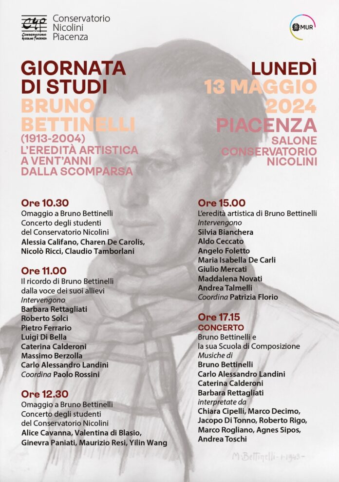 Giornata Studi su Bruno Bettinelli | Conservatorio Nicolini Piacenza: Lunedì 13 Maggio 2024