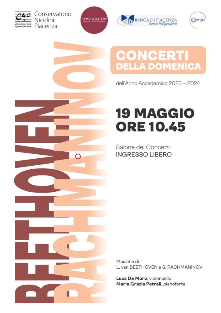 Sonate di Beethoven e Rachmaninov a confronto: domenica 19/05 al Conservatorio Nicolini