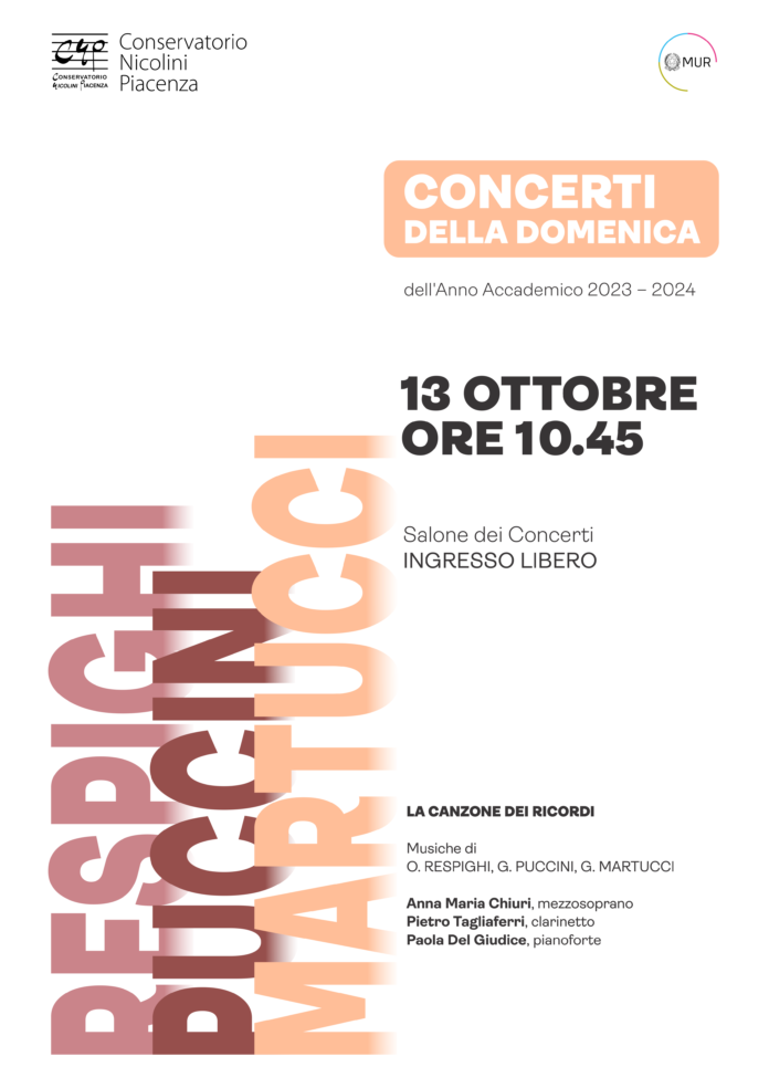 I concerti della Domenica-La canzone dei ricordi | Conservatorio Nicolini Piacenza: Domenica 13 Ottobre 2024